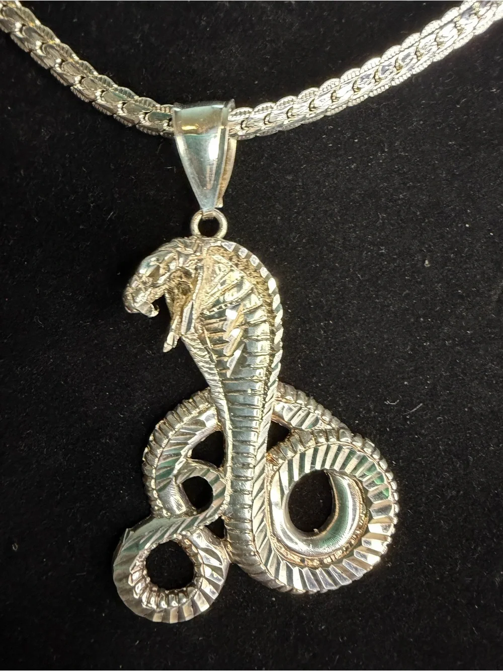 Sterling Silver 925 Cobra Snake Pendant 21” 35g Statement Necklace